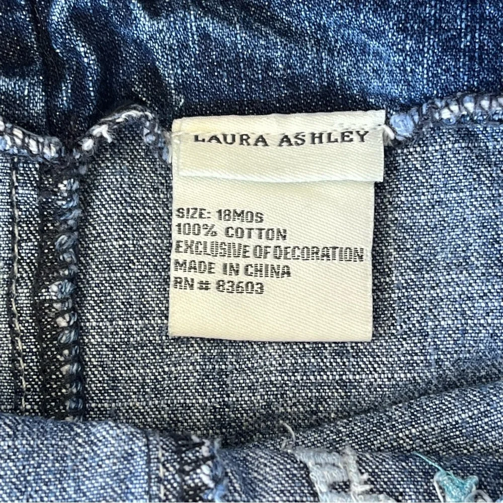 Vintage Laura Ashley 18M Blue Denim Boys Overalls Jean Shorts Pirate Ship Cotton
